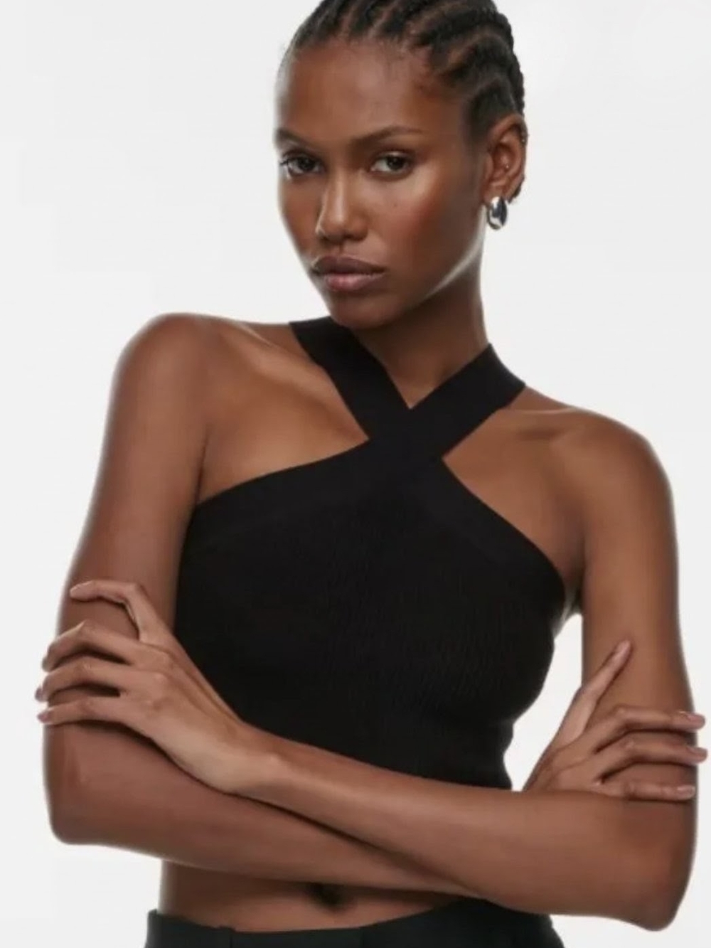 $23 Aritzia Babaton Size S - Sculpt Knit Criss Cross Cropped Tank Top Black EUC